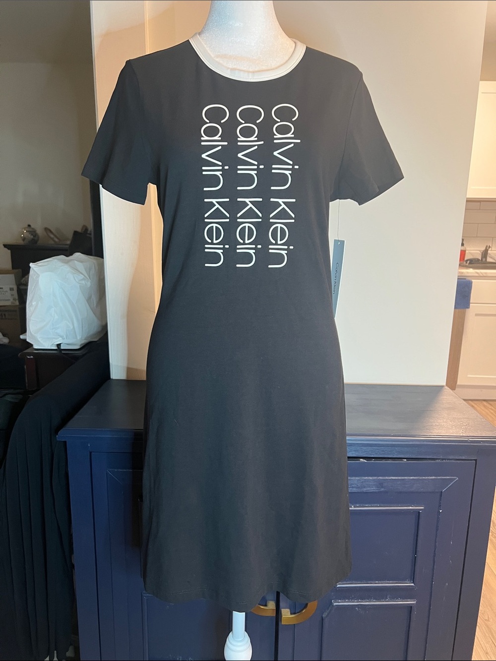 Calvin Klein Black Dress with White Vertical Logo